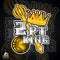 Golden crown, scepter, basketball ball with text two-point king. Vector sport logo