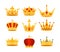 Golden crown vector illustration set, cartoon flat gold royal medieval collection of luxury monarch crowning jewel