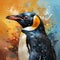 Golden Crowned King Penguin: Colorful Impressionism Digital Painting