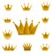 Golden crowns - set of gold crown symbols with golden gra