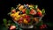 Golden Crust Fruit Salad: Ultra Sharp 32k Uhd Tabletop Photography
