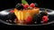 Golden Crusted Flan With Fresh Berries: Hyperrealistic Dessert Photography