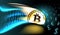 Golden crypto currency bitcoin with glowing binary trail opens the era of digital money, well organized layers