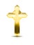 Golden crystal cross religious symbol on white background