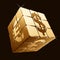 Golden cube with currency signs