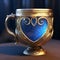 Golden Cup With Blue Hearts For Fantasy Board Game