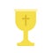 Golden cup or goblet chalice for Christian worship. Liturgical vessel for sacramental wine or holy communion. Isolated