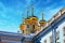 Golden Cupola closeup Church in the Catherine Palace in the town of Pushkin. Tsarskoye Selo, Saint Petersburg