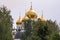 Golden cupola of orthodox church among trees