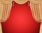 Golden curtains with tassels isolated on red background