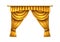 Golden curtains. Window drapes. Luxury interior decoration in realistic style