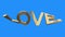 Golden curved love word illustration on blue background new quality unique financial business stock image