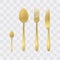Golden Cutlery Set. Silver Fork, Spoon and Knife. Top View Flatware Vector. Table Setting.
