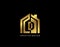 Golden D Letter Logo. Minimalist gold house shape with negative D letter, Real Estate Building Icon Design