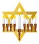 Golden David`s Star decorated with candles like a Hanukkiah, Vector illustration