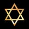 Golden David Star. Judaism religious symbol, gold star of David sign. Jewish sacred geometry. Israel emblem. Vector