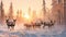 Golden Dawn: Majestic Reindeer in Serene Winter Landscape