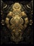 Golden decoration with ornate steampunk ornament on black background,