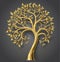 Golden decorative fairy tree with gold leaves