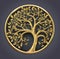 Golden decorative fairy tree round logo emblem