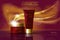 Golden deep red skincare cream package cosmetics ads. Realistic 3d illustration promotion poster. Flying delicate defocused