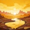 Golden Desert Adventure A Vibrant Cartoon Style Water Scene