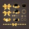 Golden design elements. seals, banners, badges, shields, labels, scrolls, , hearts and stars. Gold ribbons and ribbons. birthday,