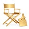 Golden Director Chair, Movie Clapper and Megaphone. 3d Rendering