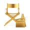 Golden Director Chair, Movie Clapper and Megaphone. 3d Rendering