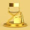 Golden Director Chair, Movie Clapper and Megaphone on a Golden Pedestal. 3d Rendering