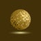 Golden disco ball. Mirror sphere on dark background