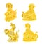 Golden dog statue collection on white