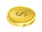 Golden dollar coin, wealth currency value vector