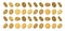 Golden Dollar Coins Set. Realistic Gold Dollar Coins in motion isolated on white background. A lot of floating coins, falling