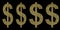 Golden dollar money business symbol cut out of black paper on the backdrop of a pattern of gold threads, decorative font