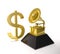 Golden dollar sign and golden gramophone sign 3d illustration