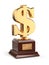 Golden dollar sign trophy isolated on white.