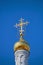 Golden dome of the Church with a cross in the monastery on the island of Sviyazhsk in Kazan. The monastery is protected by UNESCO