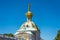 Golden dome of the Great Cascade inside of the summer palace of peter the great in Saint Pertersburg, Russia