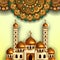 Golden dome mosque building illustration with mandala ornament traditional pattern. islamic event holy month fasting ramadan