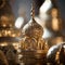 Golden domes and other ornate objects are on display, AI