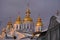 Golden domes of St. Michaels Cathedral in Kiev against the sky