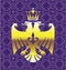 Golden Double headed Eagle Royal Logo with a Crown Purple Background Vector Art