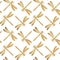 Golden dragonfly vector seamless pattern