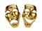 Golden Drama and Comedy Masks on White. Clipping path