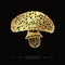 Golden drawing of hallucinogenic mushroom. A stylized image of a psilocybin mushroom. Hand drawn toadstool concept. Fly agaric