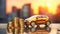 Golden Drive: A Stack of Coins on a Blurry Car Background