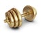 Golden dumbbell. 3D Icon on white