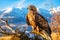 Golden eagle on the branch of the tree and soft light style. Generative Ai