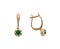 Golden earrings with green gem - emerald and few diamonds